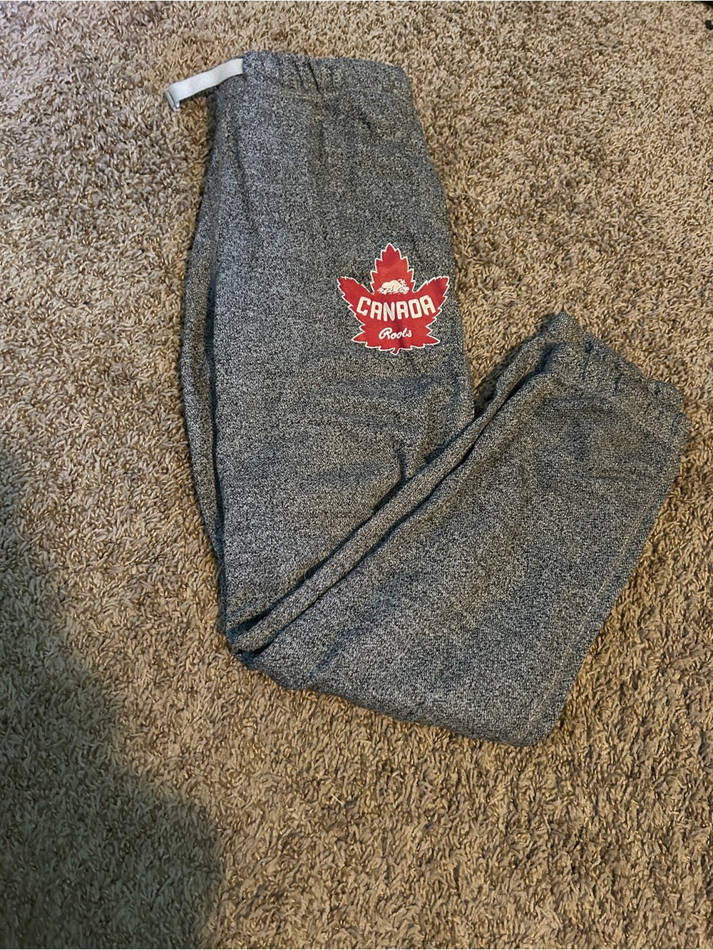 Roots Grey Kids Joggers with Red Canada Maple Patch